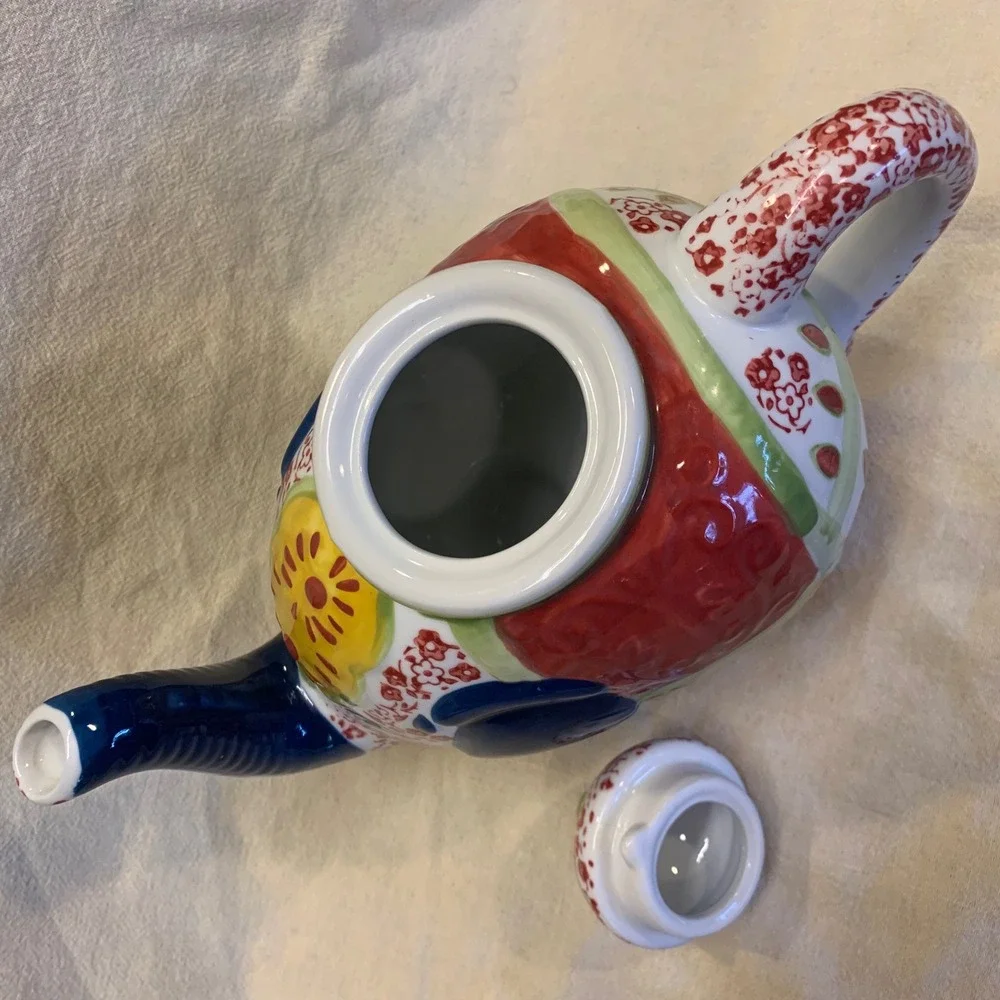 Ceramic‎ Elephant Teapot Multicolor Floral Boho Hand Painted Decorative Decor